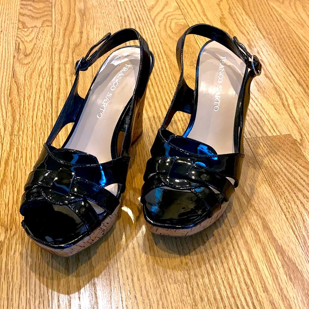 Franco Sarto black patent leather wedge shoes. 8.5